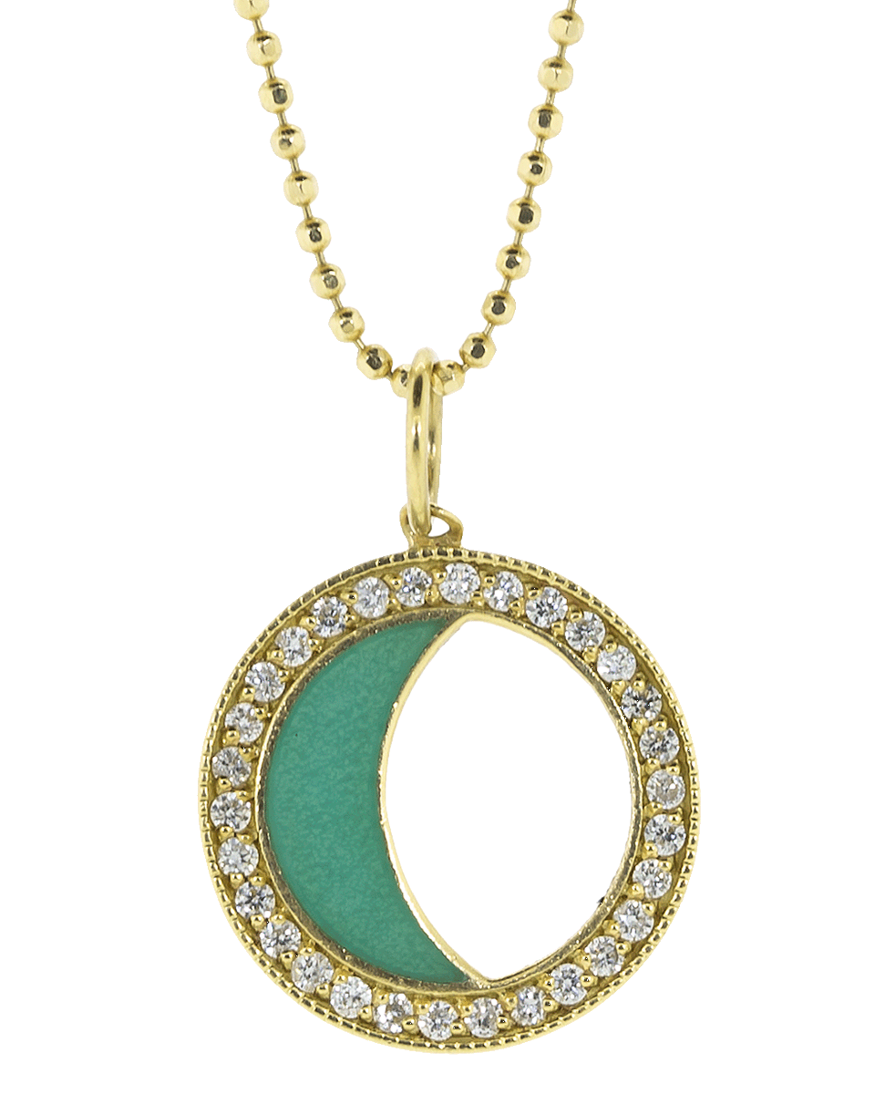 ANDREA FOHRMAN-Diamond Moon Phase and Turquoise Enamel Necklace-YELLOW GOLD
