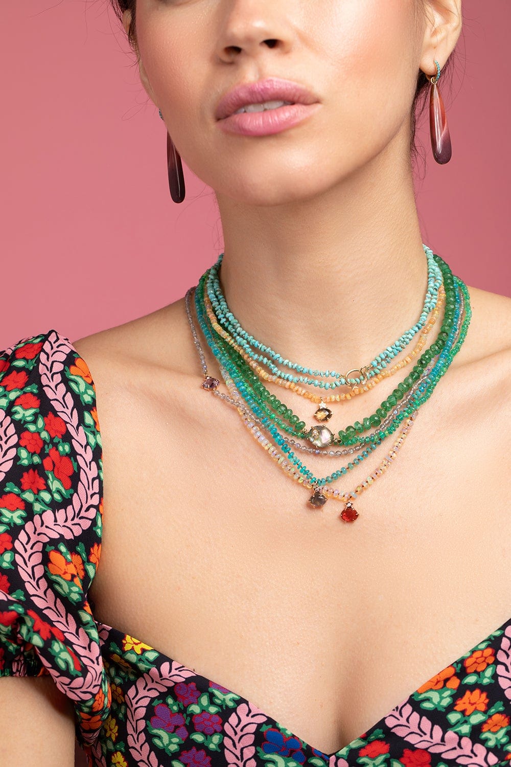 ANDREA FOHRMAN-Green Ethiopian Opal Bead Necklace-YELLOW GOLD