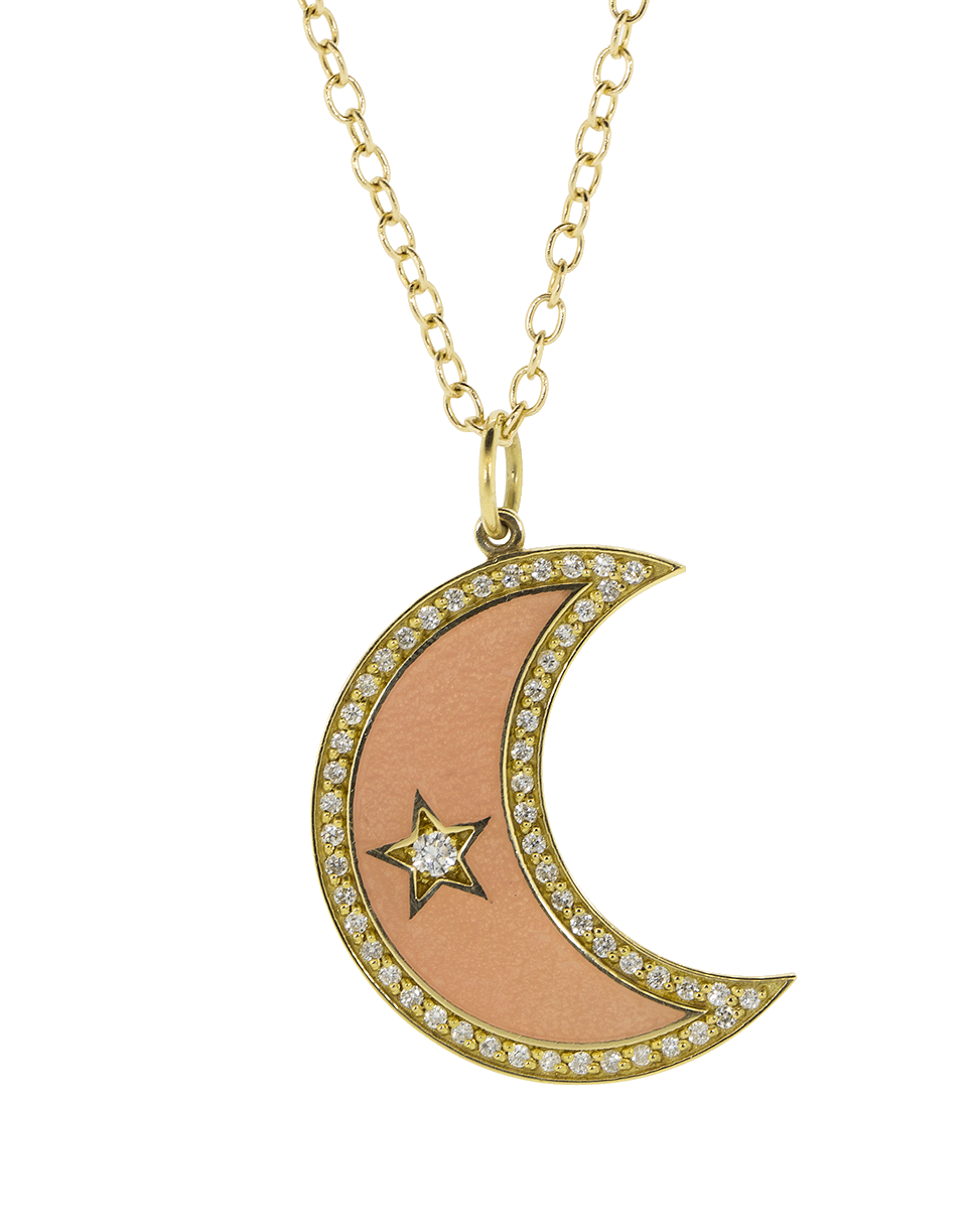 ANDREA FOHRMAN-Large Enamel Crescent Diamond Moon Phase Necklace-YELLOW GOLD