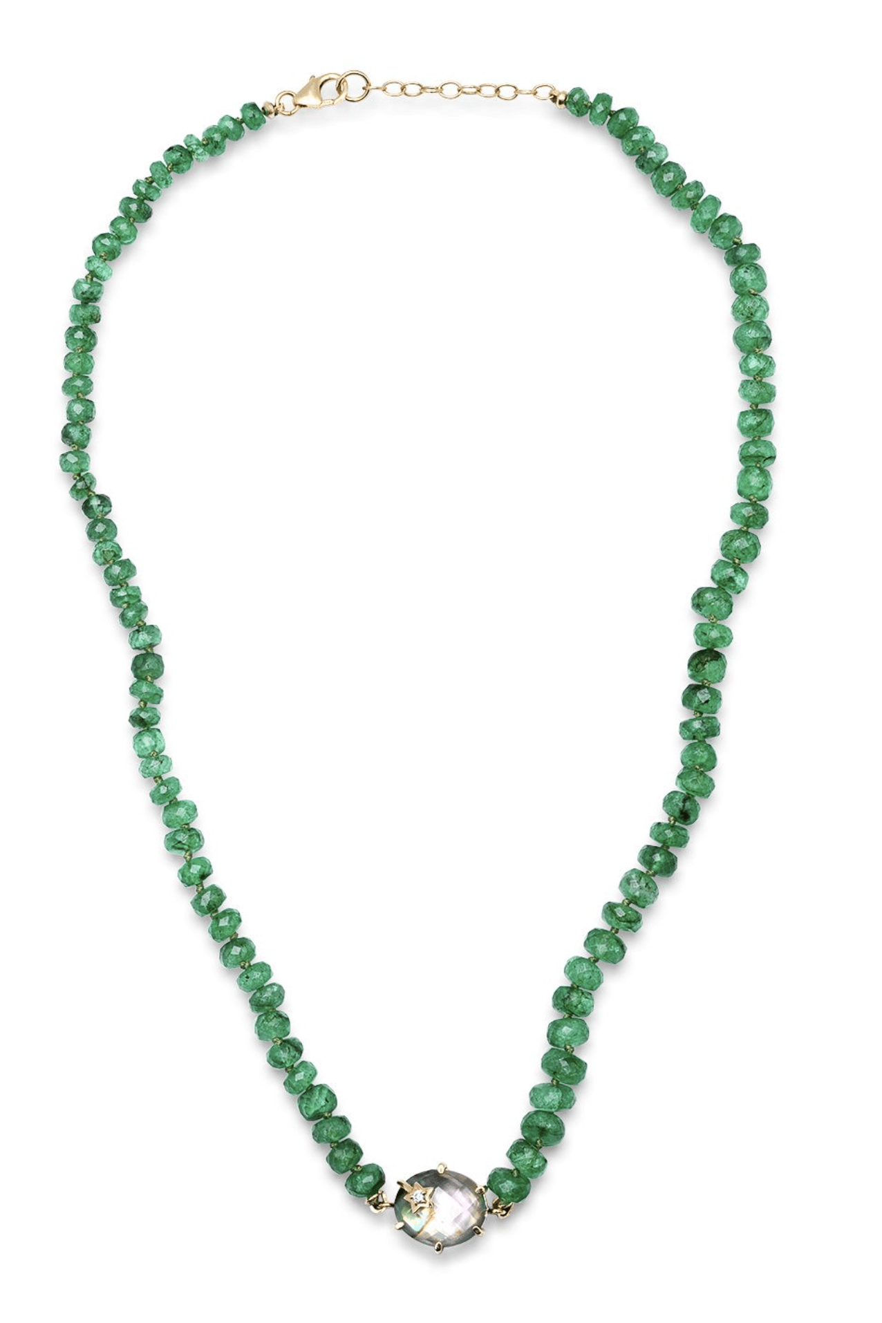 ANDREA FOHRMAN-Mini Galaxy Emerald Bead Necklace-YELLOW GOLD