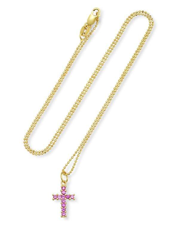 ANDREA FOHRMAN-Pink Sapphire Cross Necklace-YELLOW GOLD