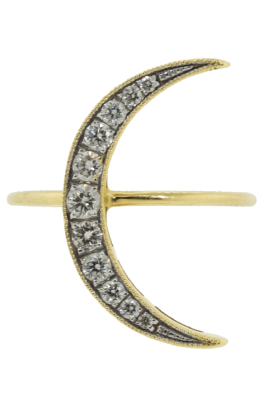 ANDREA FOHRMAN-Medium White Diamond Luna Ring-YELLOW GOLD