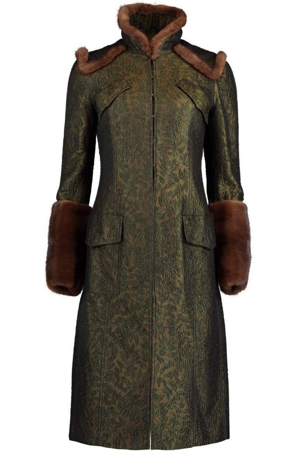 Brocade Coat with Mink Trim CLOTHINGCOATFUR ANDREW GN   