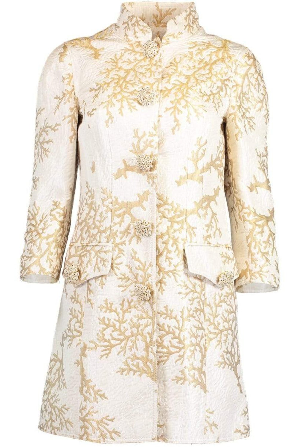 ANDREW GN-Brocade Coral Evening Jacket-GOLD