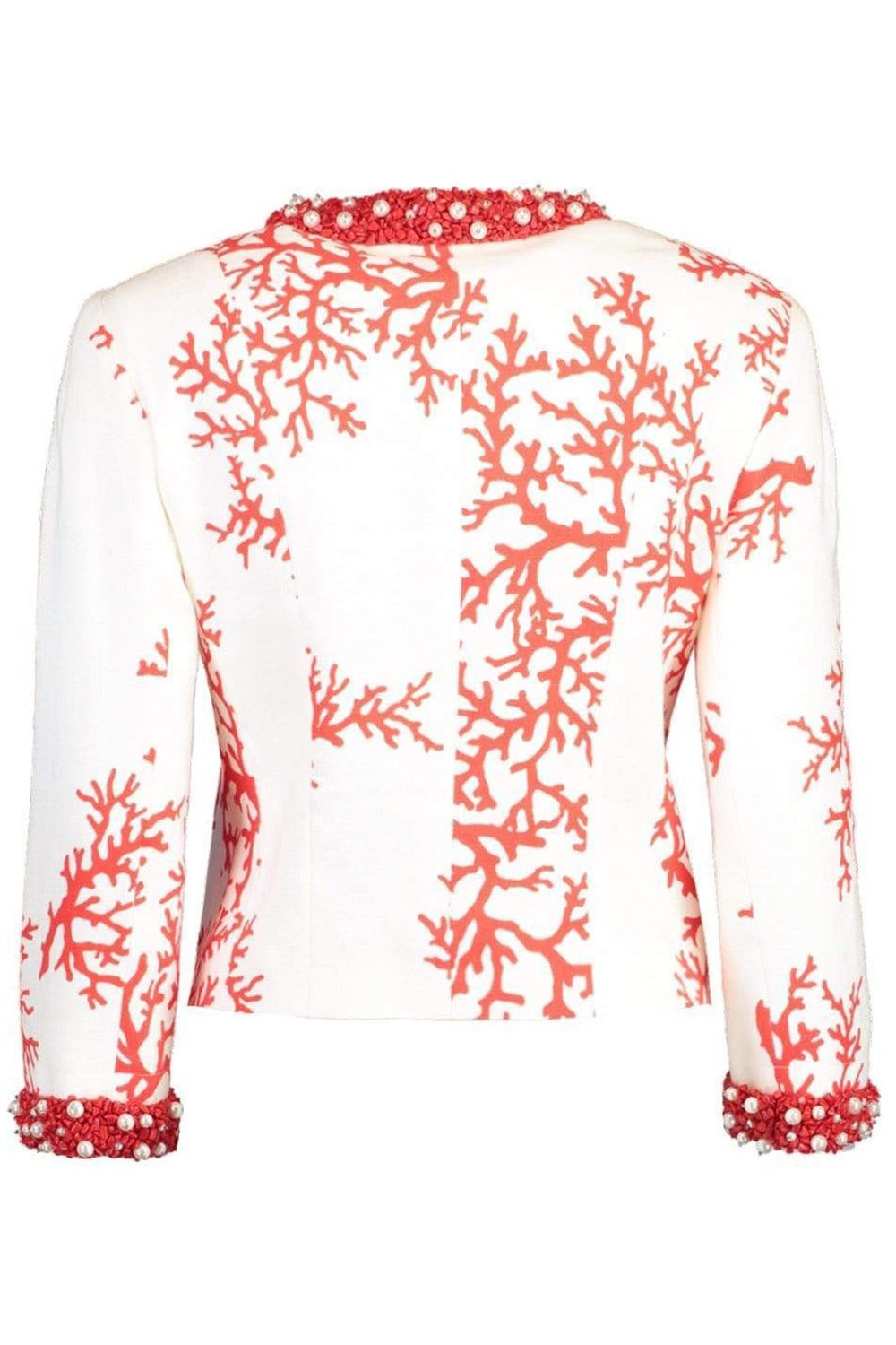 ANDREW GN-Coral Print Beaded Jacket-WHITE