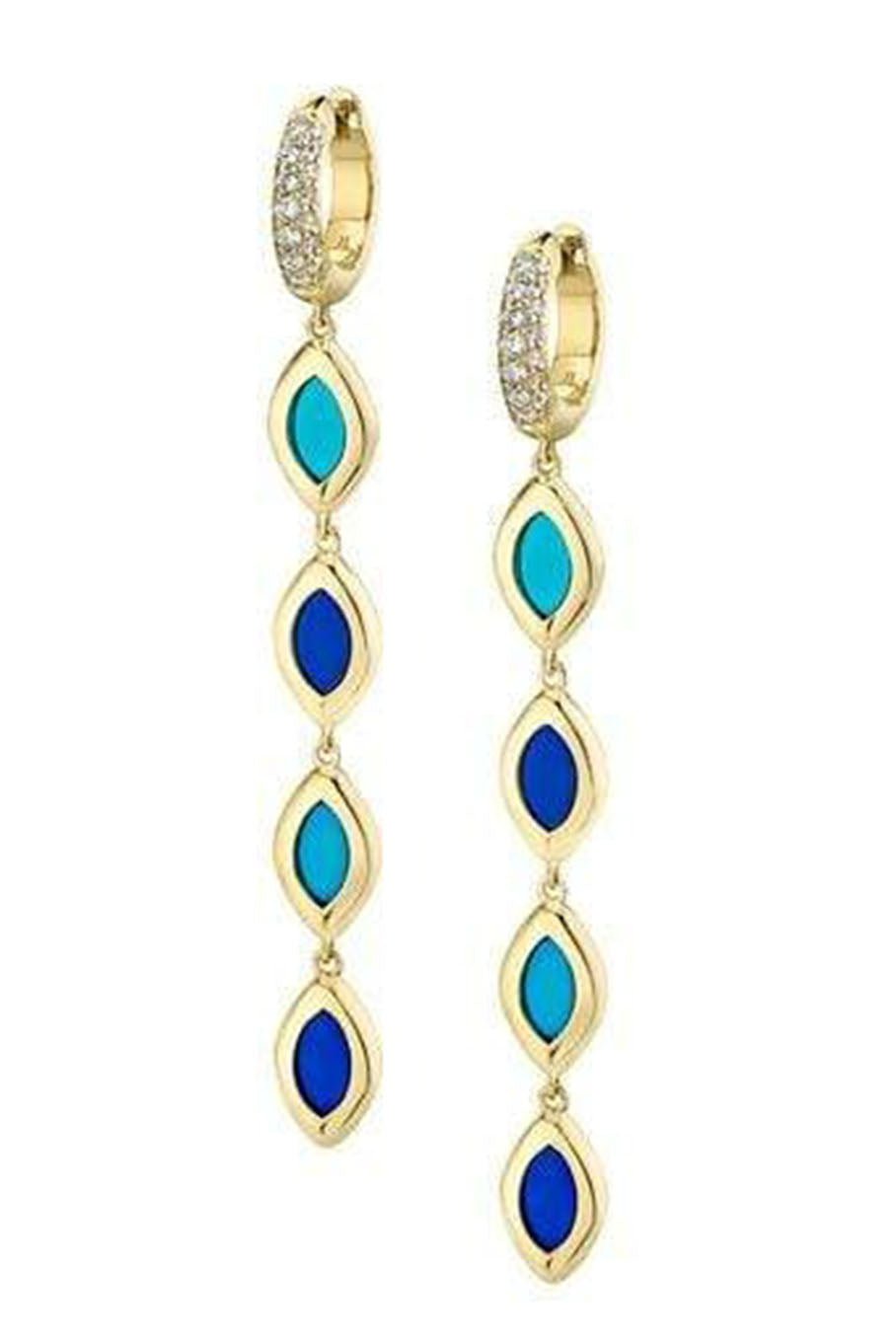 ANDY LIF-Light Blue and Blue Diamond Huggie Drop Earrings-YELLOW GOLD