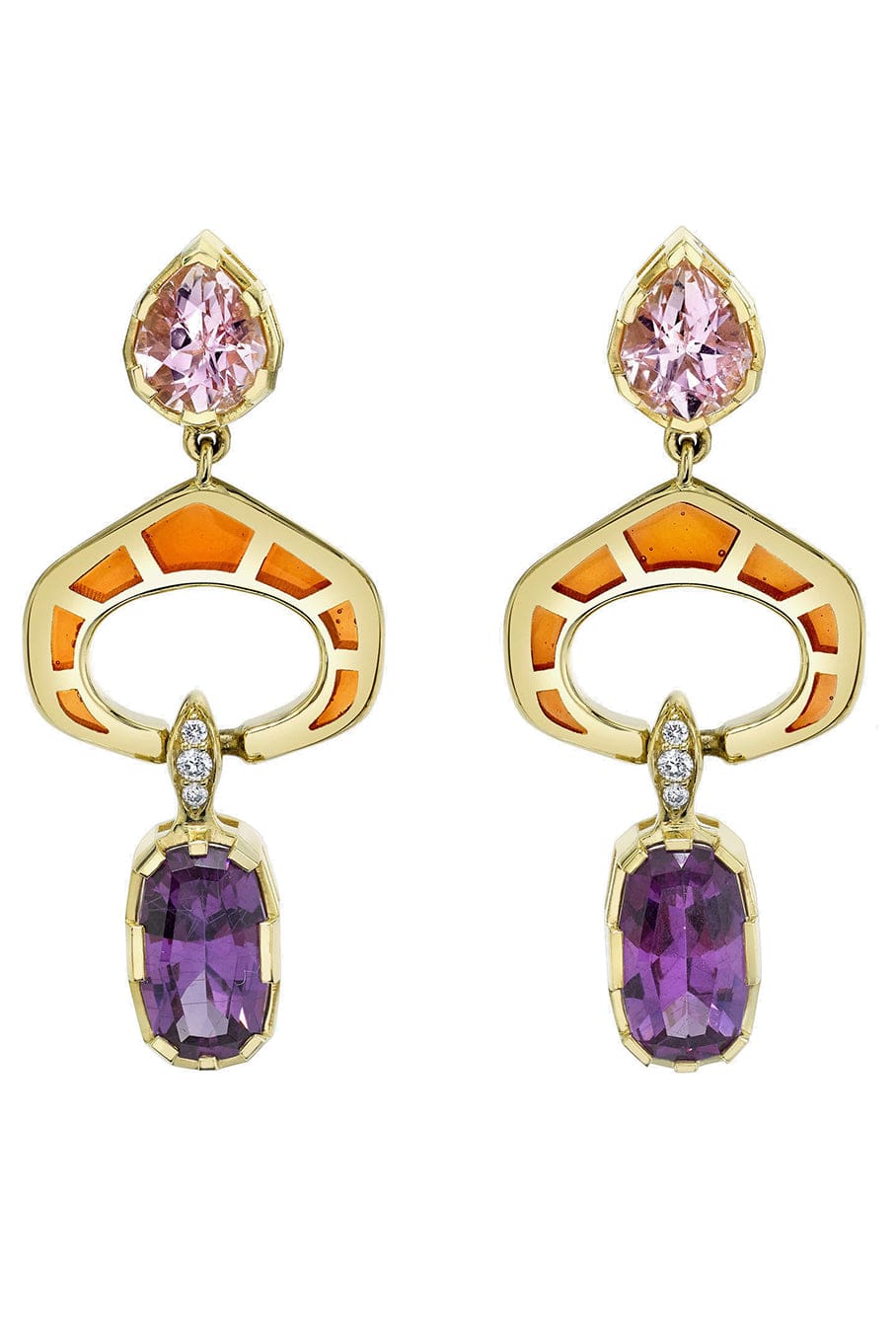 ANDY LIF-Purple Garnet and Morganite Earrings-YELLOW GOLD