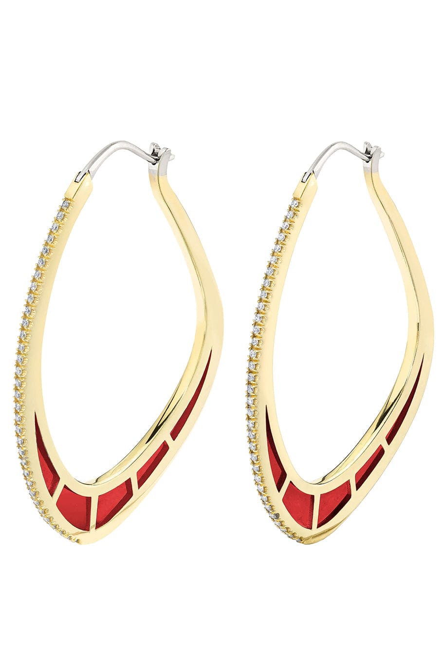 ANDY LIF-Red Enamel Diamond Cica Earrings-YELLOW GOLD