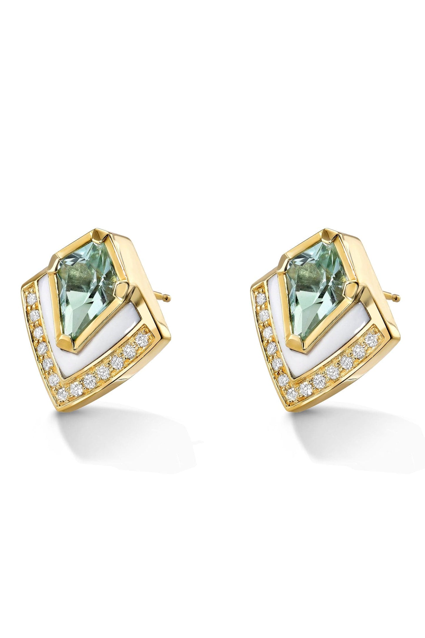 ANDY LIF-Green Tourmaline Shield Earrings-YELLOW GOLD