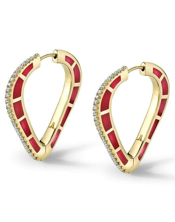 ANDY LIF-Red Enamel and Diamond Hoops-YELLOW GOLD