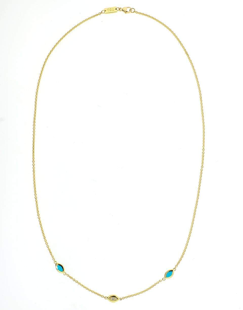 ANDY LIF-Cats Eye Link Necklace Blue Enamel and Diamonds-YELLOW GOLD