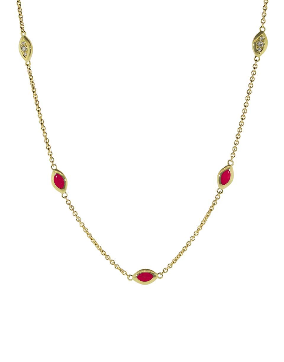ANDY LIF-Cats Eye Necklace Red Enamel and Diamonds-YELLOW GOLD