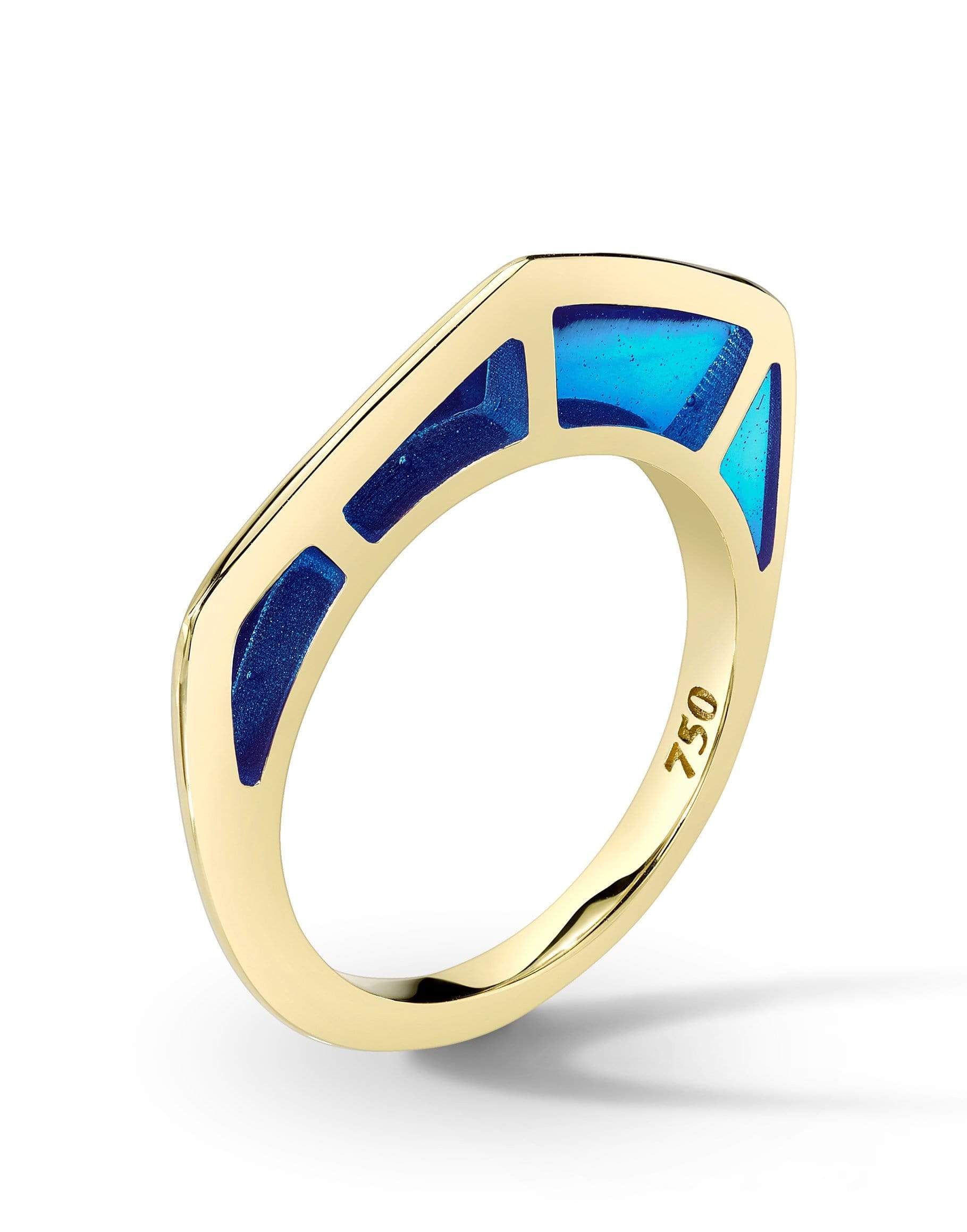 ANDY LIF-Blue Enamel Cobra Ring-YELLOW GOLD