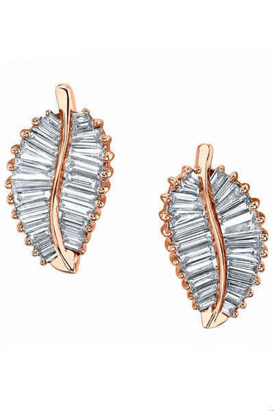 Long Rose gold Cubic zirconia Leaf Bridal earrings - MICHELLE– Treasures by  Agnes