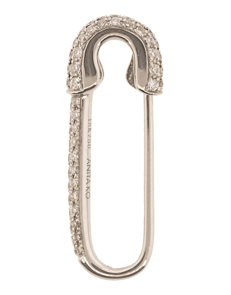 White Gold Pave Diamond Single Saftey Pin Earring JEWELRYFINE JEWELEARRING ANITA KO   