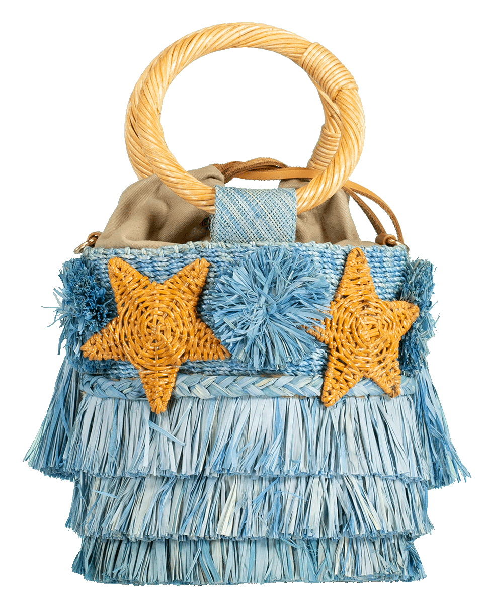ARANAZ-Stella Fringe Bucket Bag-BLUE