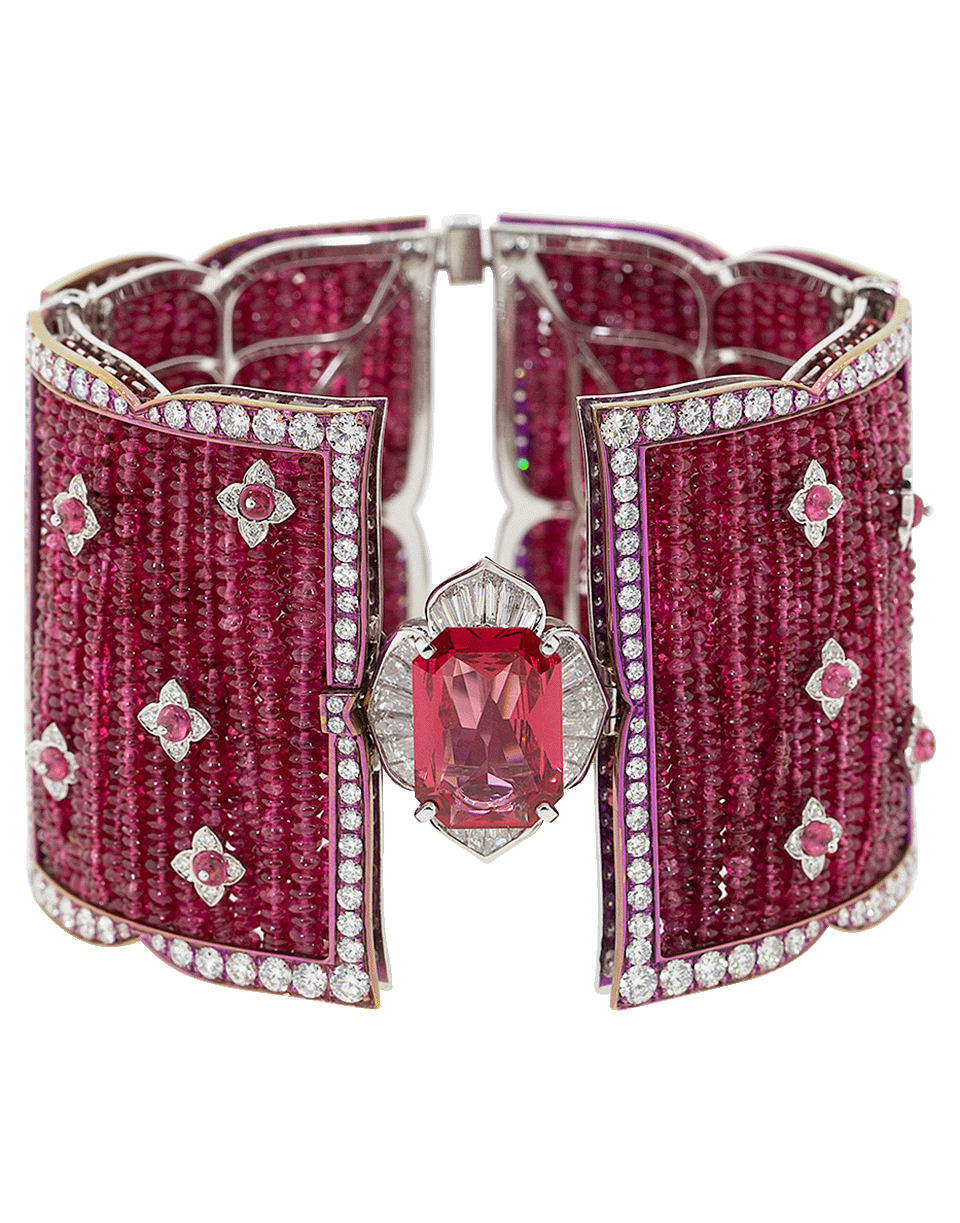ARUNASHI-Red Spinel And Diamond Beaded Bracelet-WHITE GOLD