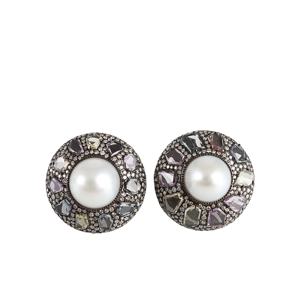 Large Pearl and Sapphire Button Earrings JEWELRYFINE JEWELEARRING ARUNASHI   