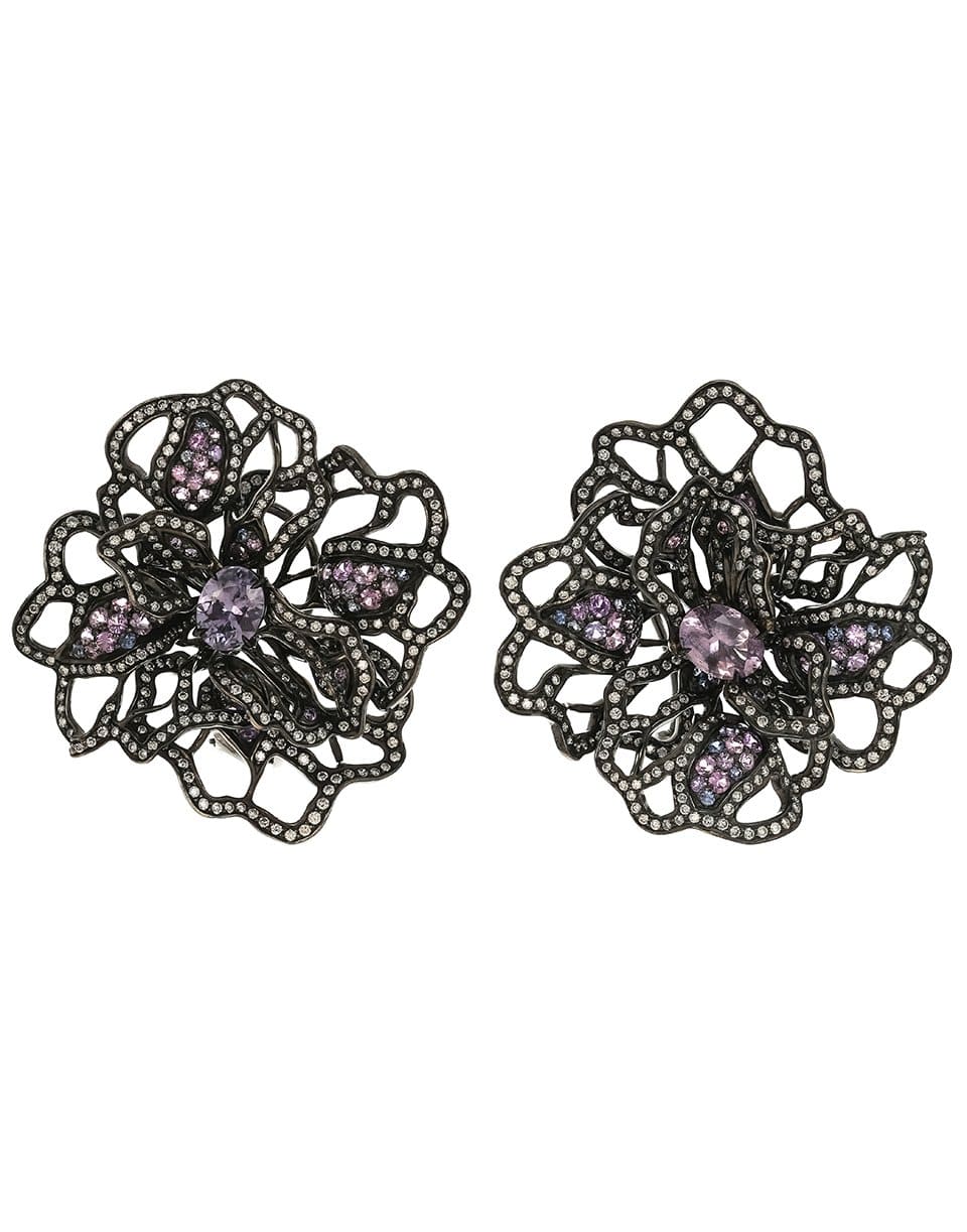 ARUNASHI-Diamond and Spinel Flower Earrings-BLKGOLD