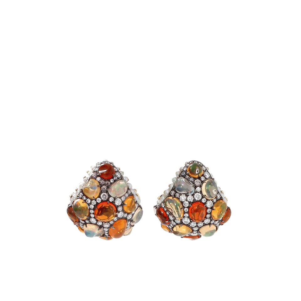 ARUNASHI-Fire Opal And Pearl Hoop Earrings-BLKGOLD