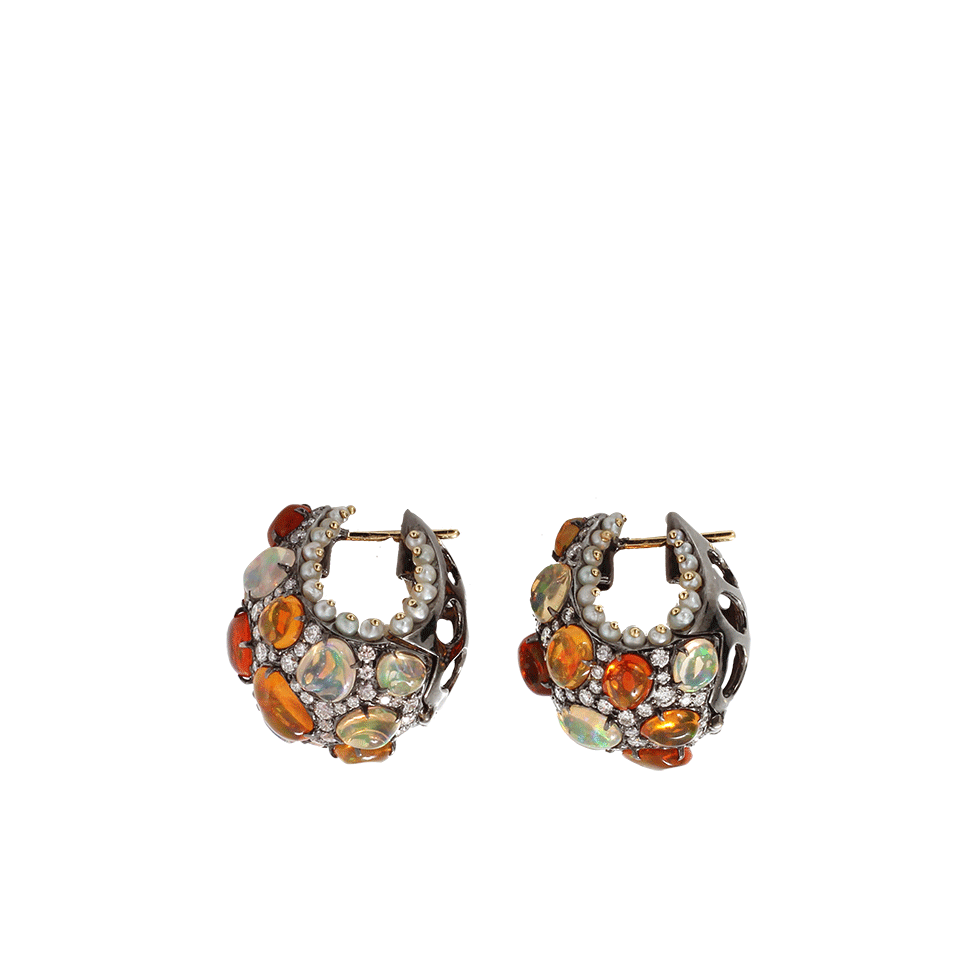 ARUNASHI-Fire Opal And Pearl Hoop Earrings-BLKGOLD