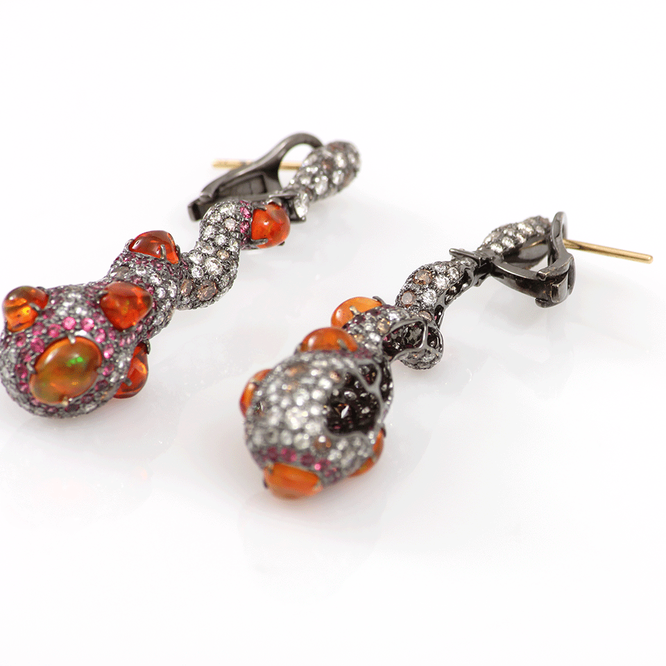 ARUNASHI-Fire Opal Earrings With Spinel-BLKGOLD