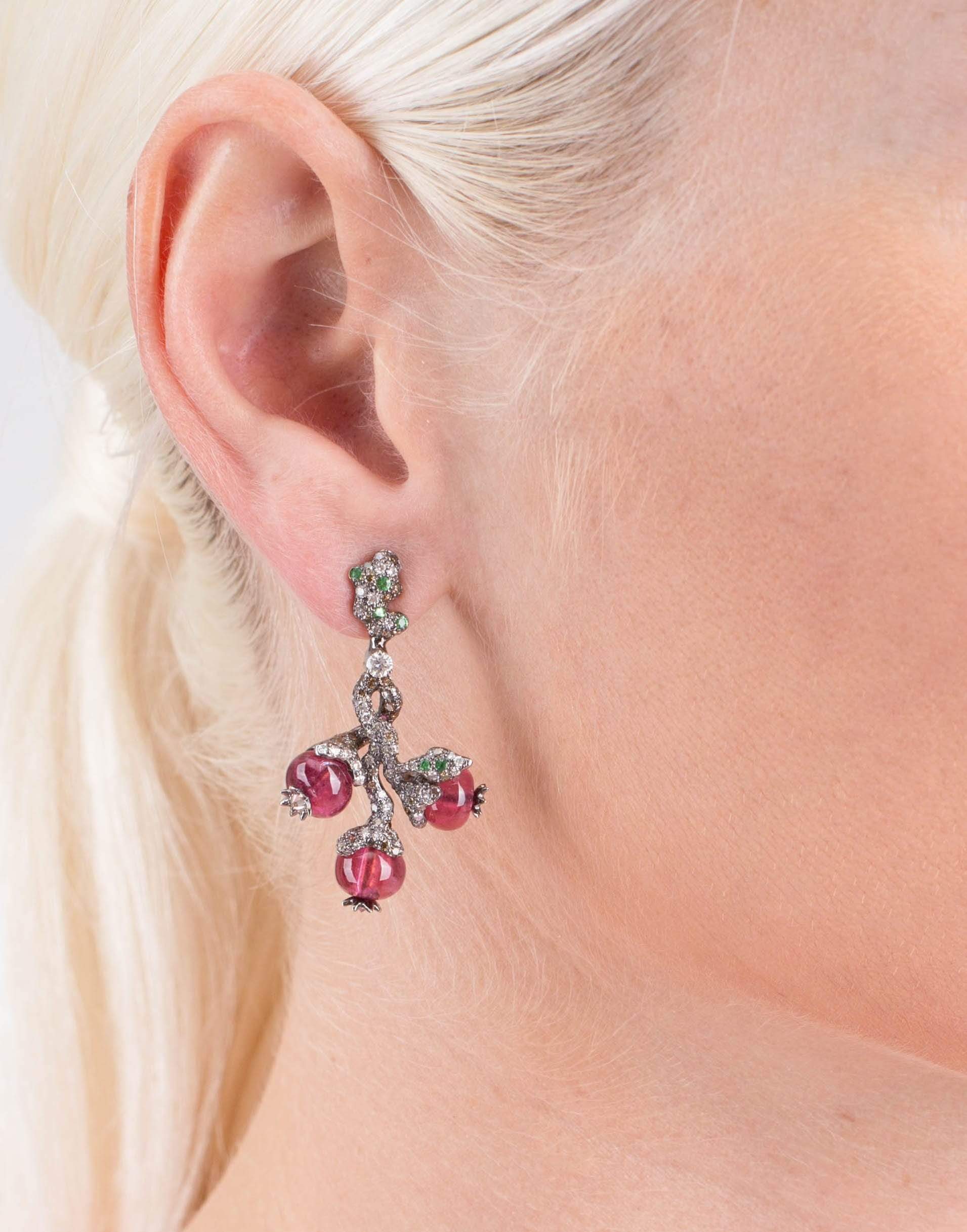 ARUNASHI-Rubellite Bead Fruit Earrings-BLACK GOLD