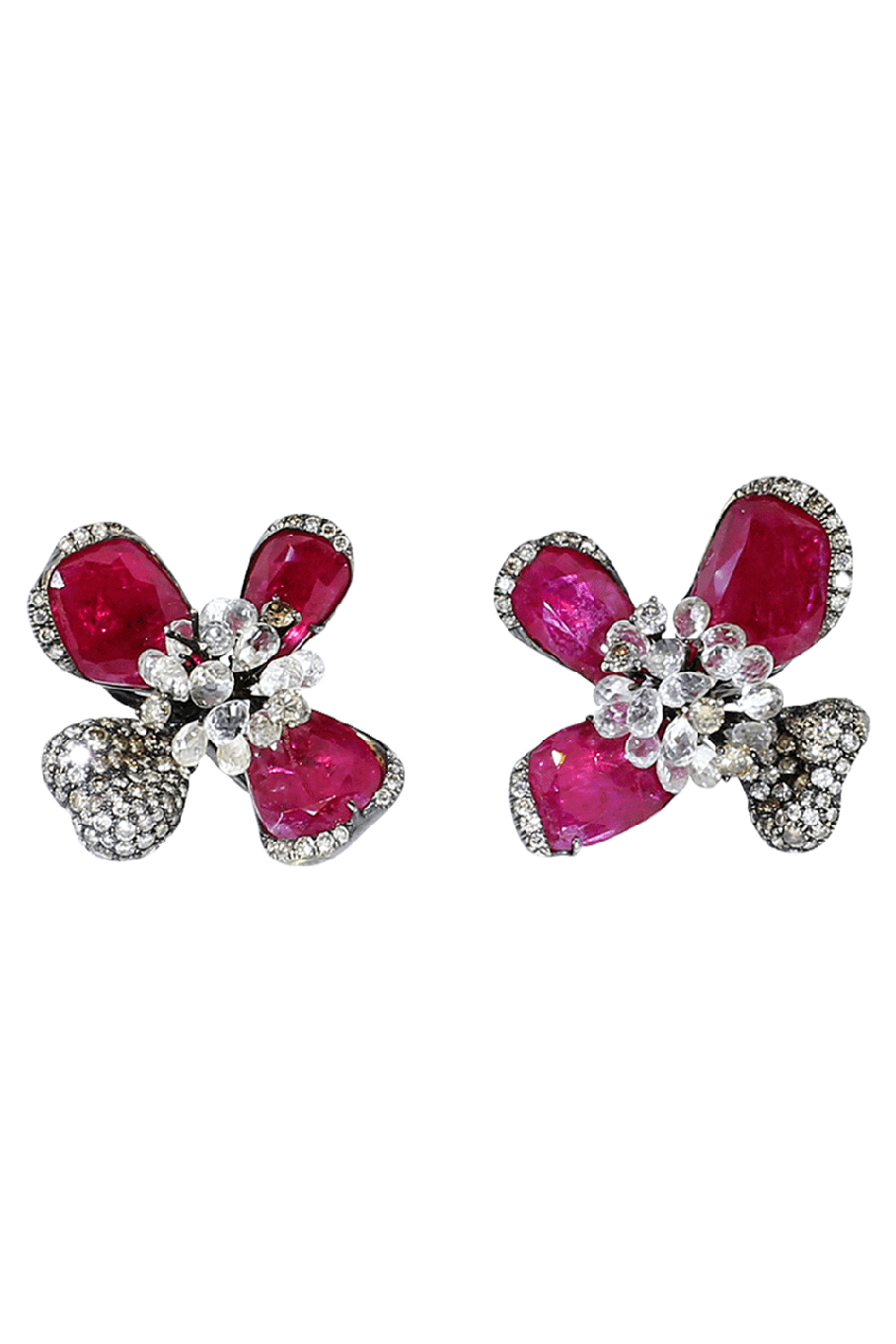 ARUNASHI-Ruby Orchid Earrings-BLKGOLD