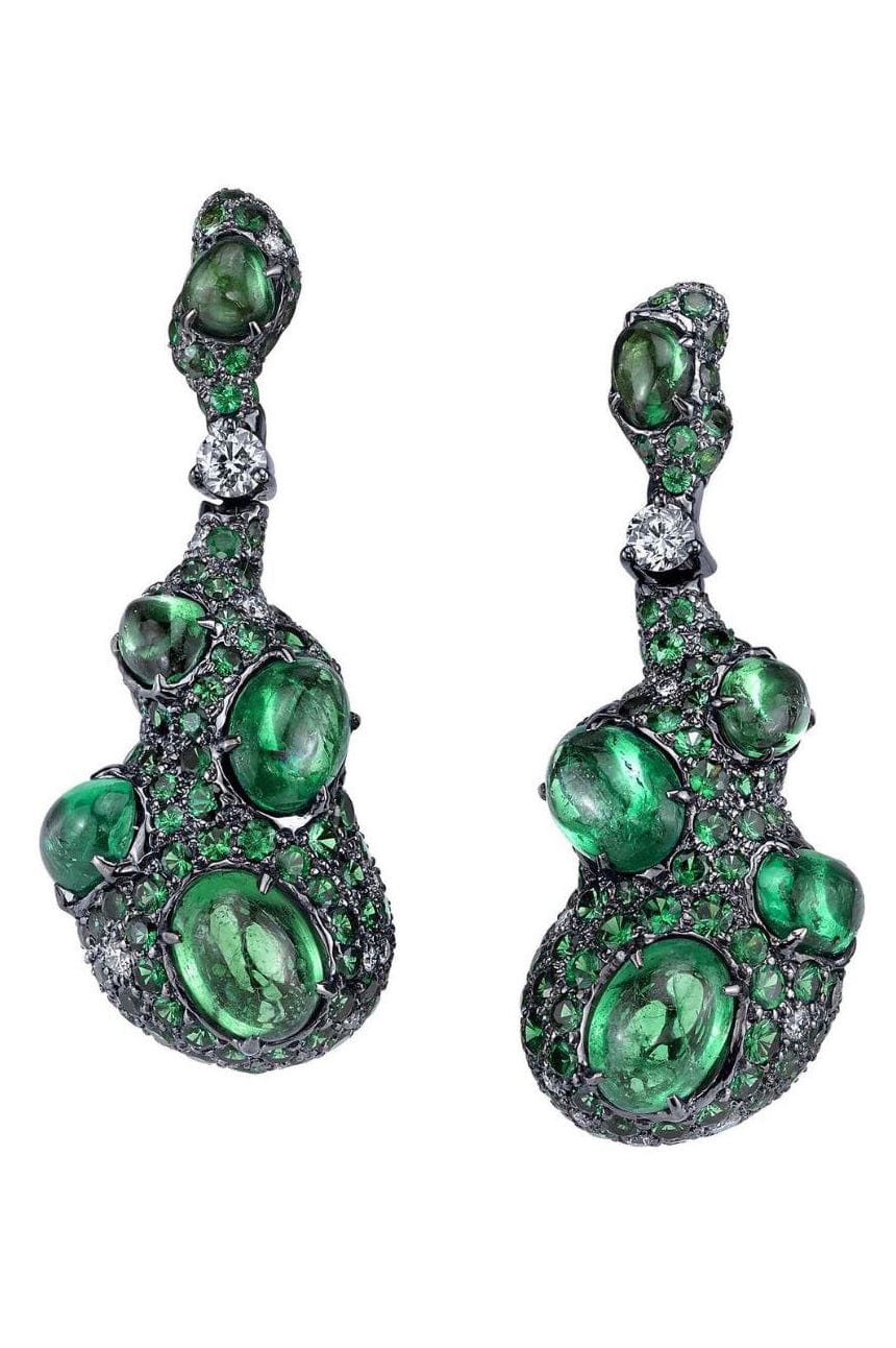 ARUNASHI-Tsavorite and Diamond Earrings-BLKGOLD