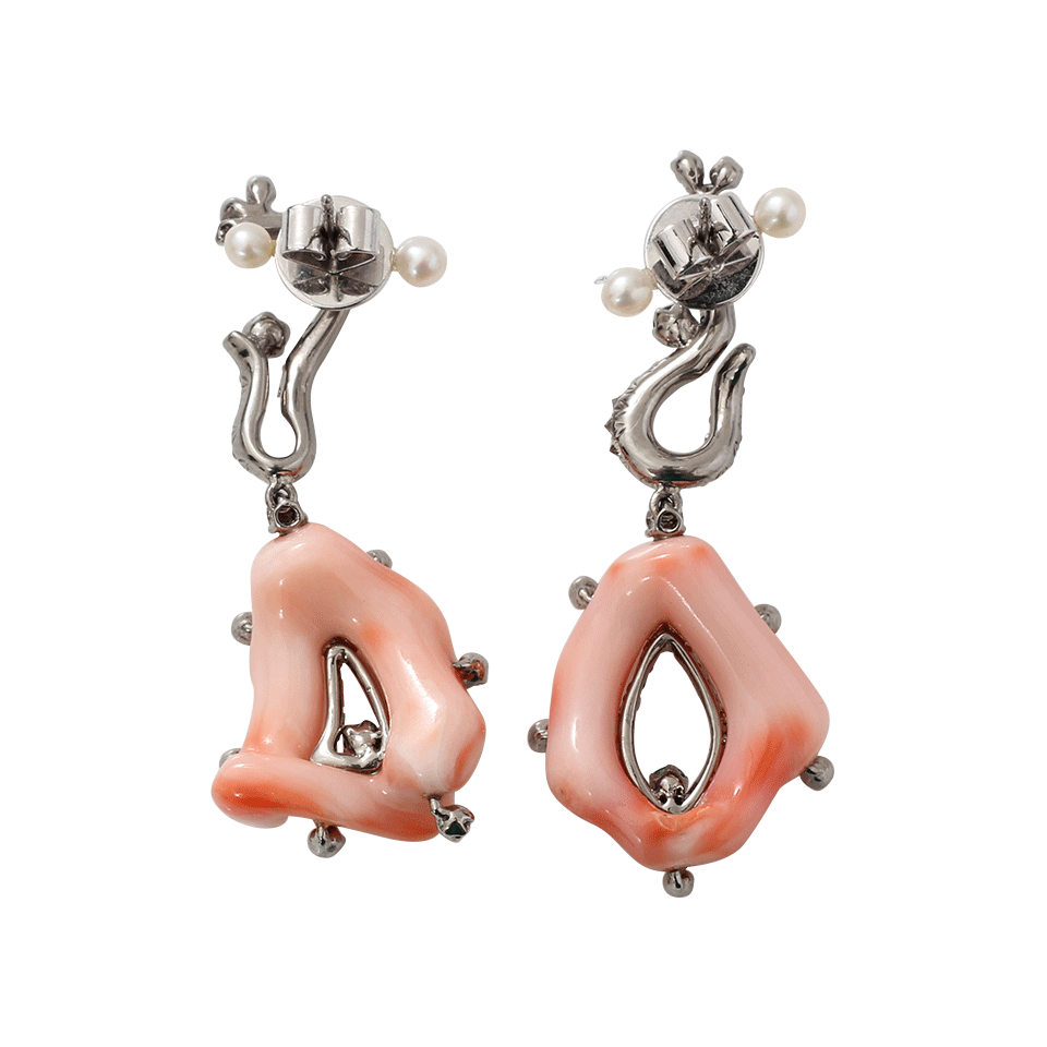 ARUNASHI-Coral And Diamond Drop Earrings-TITANIUM
