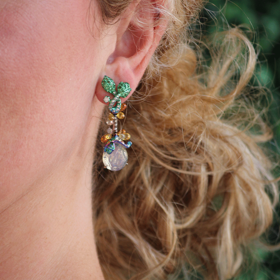 ARUNASHI-Fire Opal Drop Earrings-TITANIUM