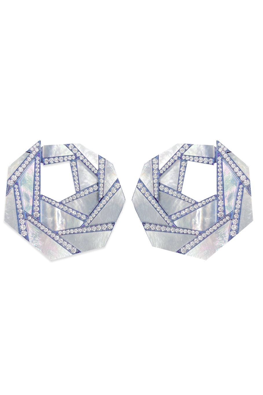 ARUNASHI-Large Origami Mother of Pearl and Diamond Earrings-TITANIUM