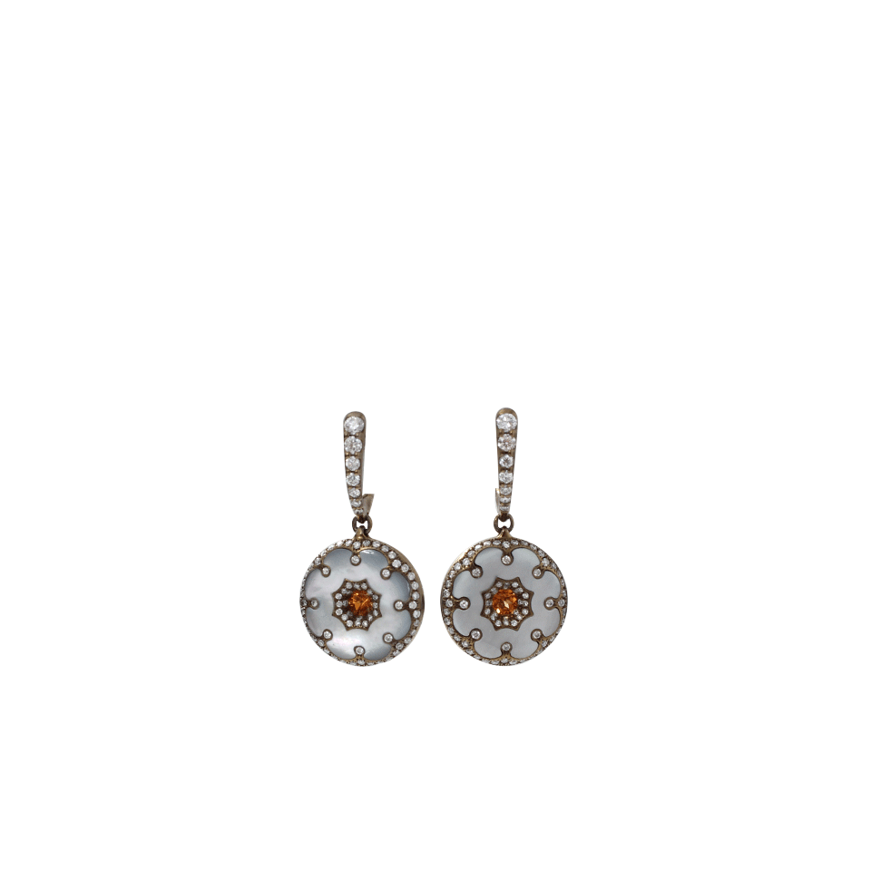 ARUNASHI-Mother Of Pearl Sapphire Flower Earrings-TITANIUM