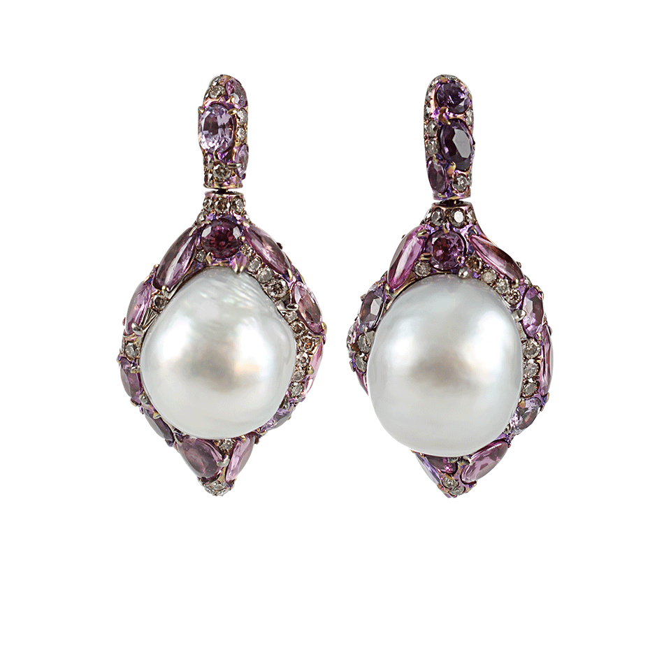 ARUNASHI-Pearl Earrings Encased In Pink Sapphires-TITANIUM
