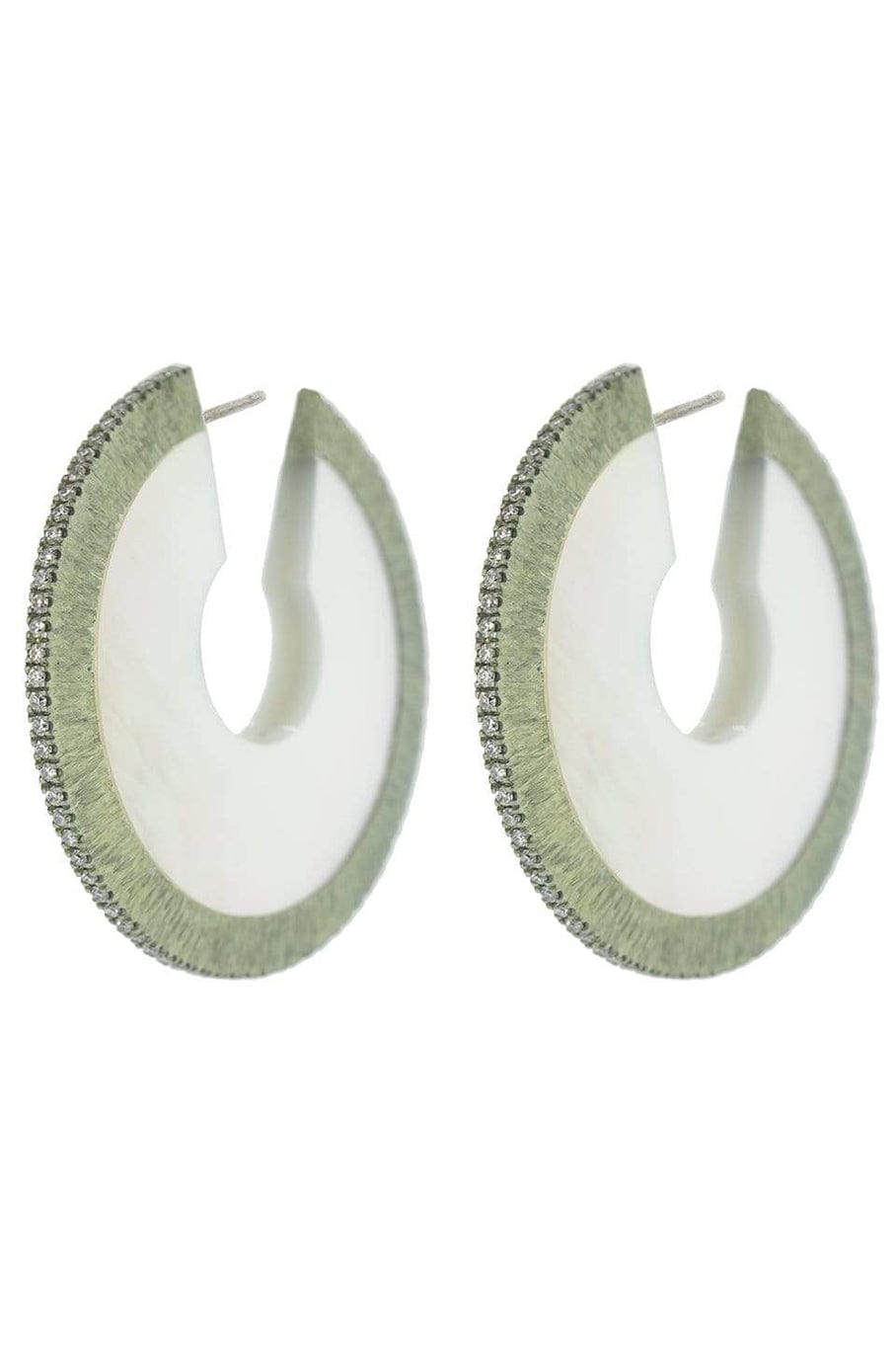 ARUNASHI-Small Mother of Pearl Circular Earrings-WHITE GOLD