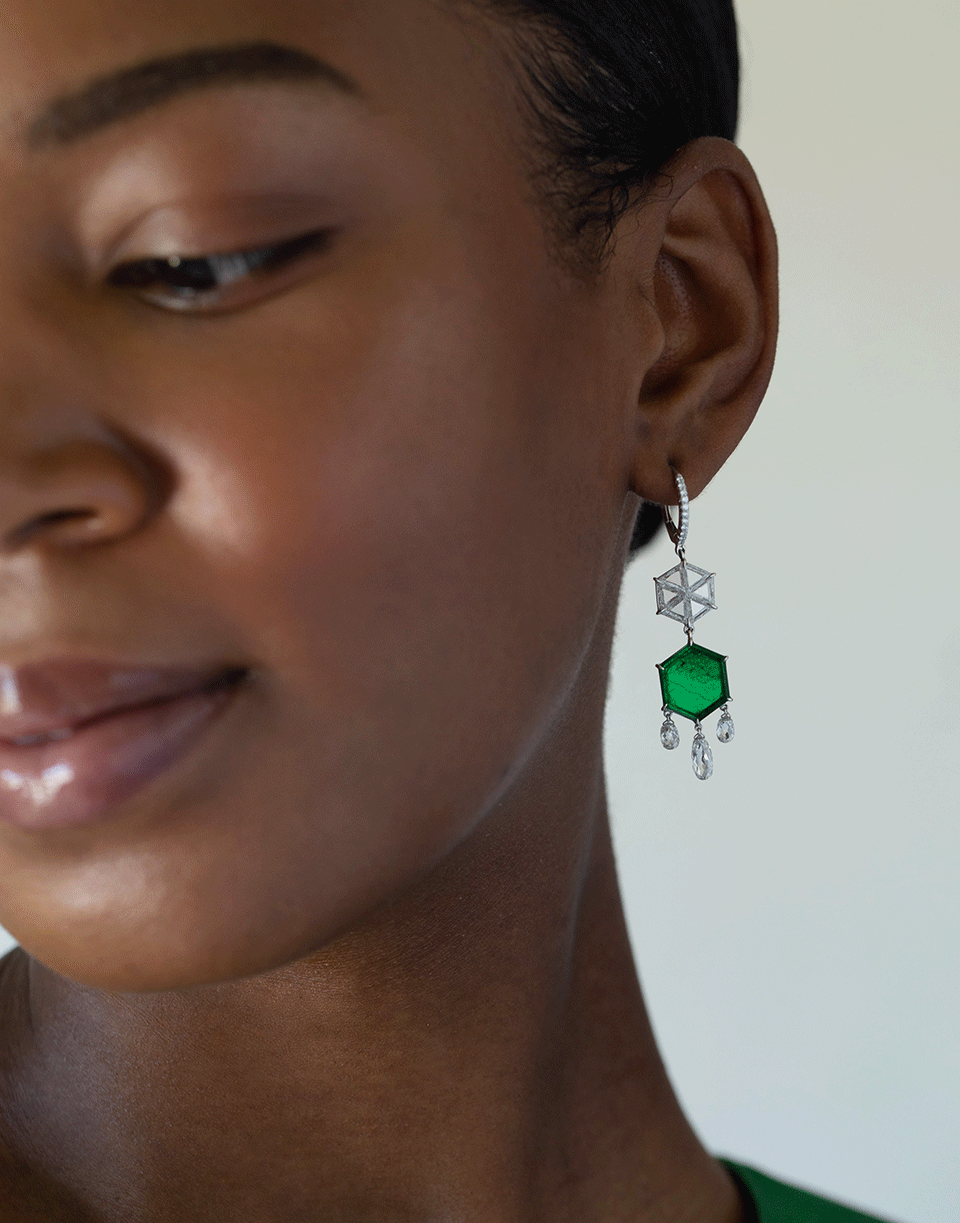 Hexagon Emerald and Diamond Earrings JEWELRYFINE JEWELEARRING ARUNASHI   