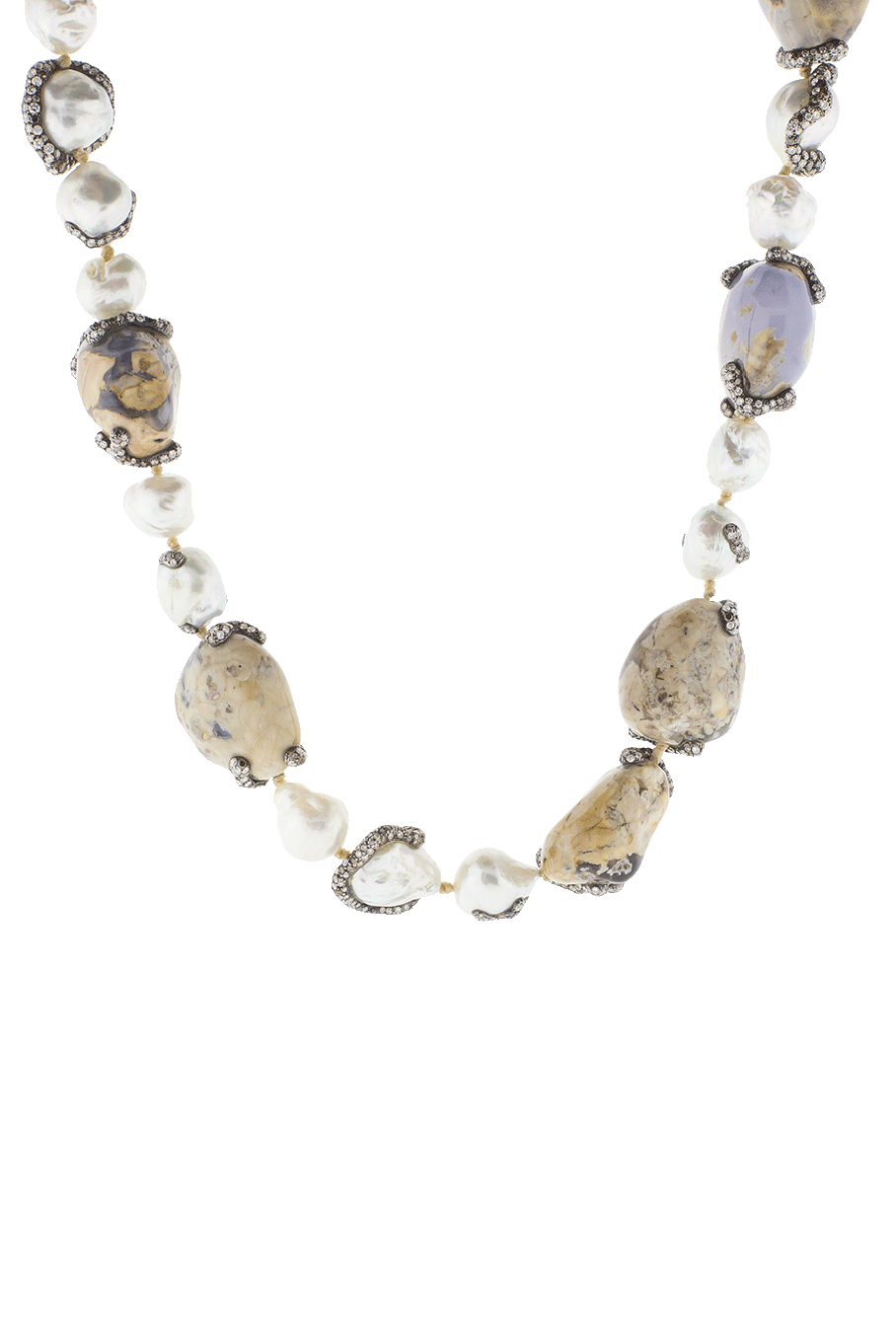 ARUNASHI-Chalcedony, Pearl and Diamond Necklace-BLKGOLD