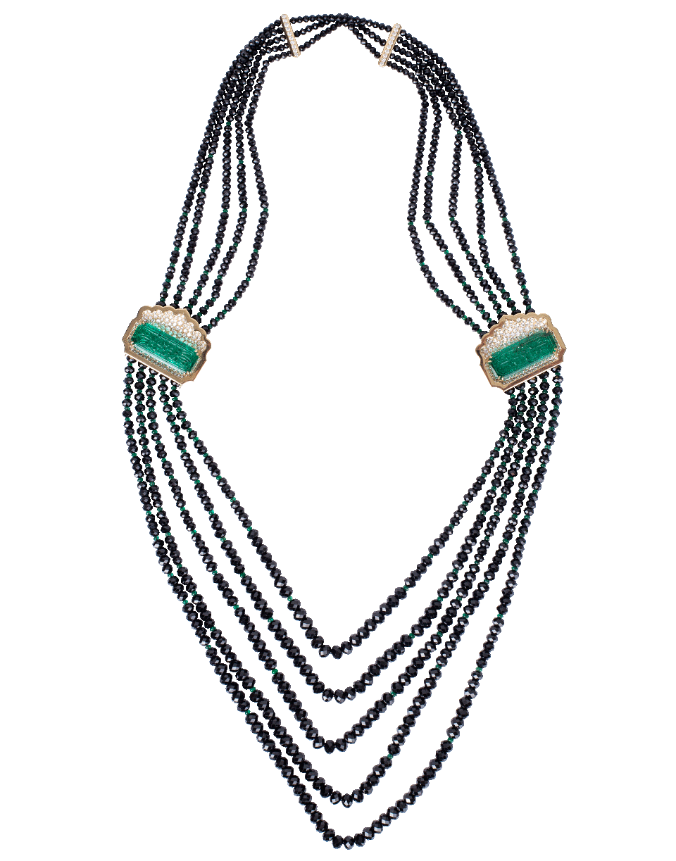 ARUNASHI-Emerald Beaded Necklace-BLKGOLD