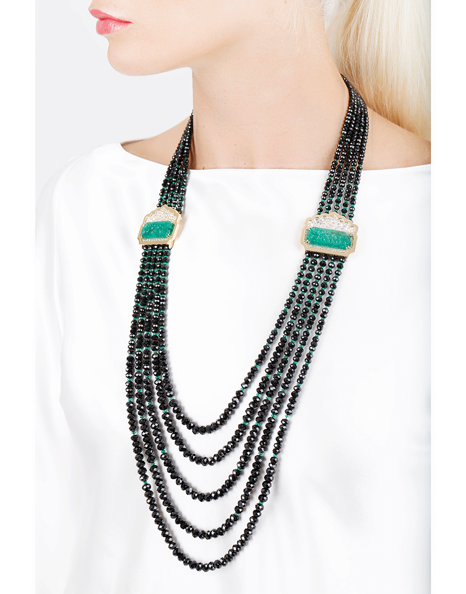 ARUNASHI-Emerald Beaded Necklace-BLKGOLD