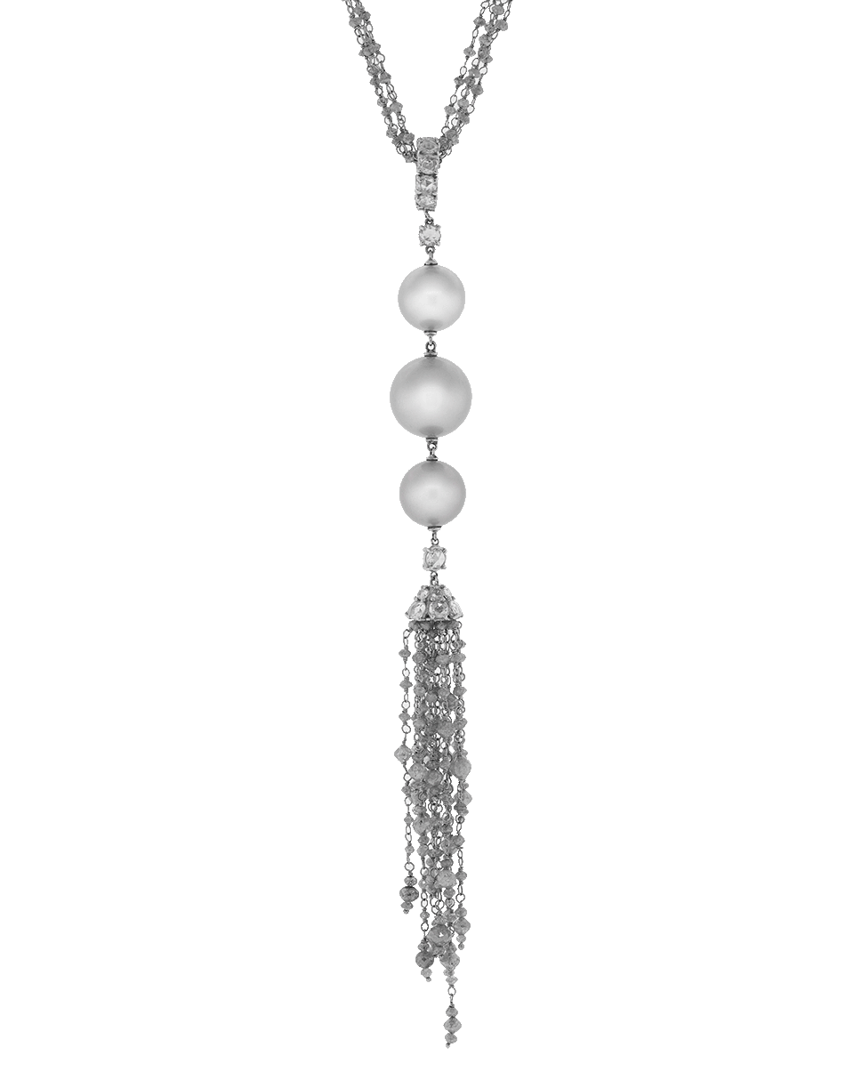 ARUNASHI-Silver South Sea Pearl Tassel Necklace-WHITE GOLD