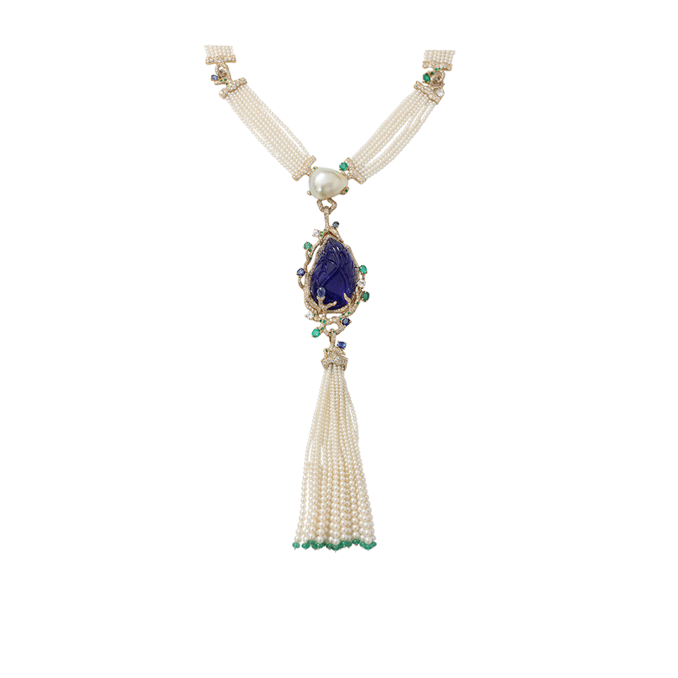 ARUNASHI-Carved Tanzanite Tassel Necklace-YELLOW GOLD