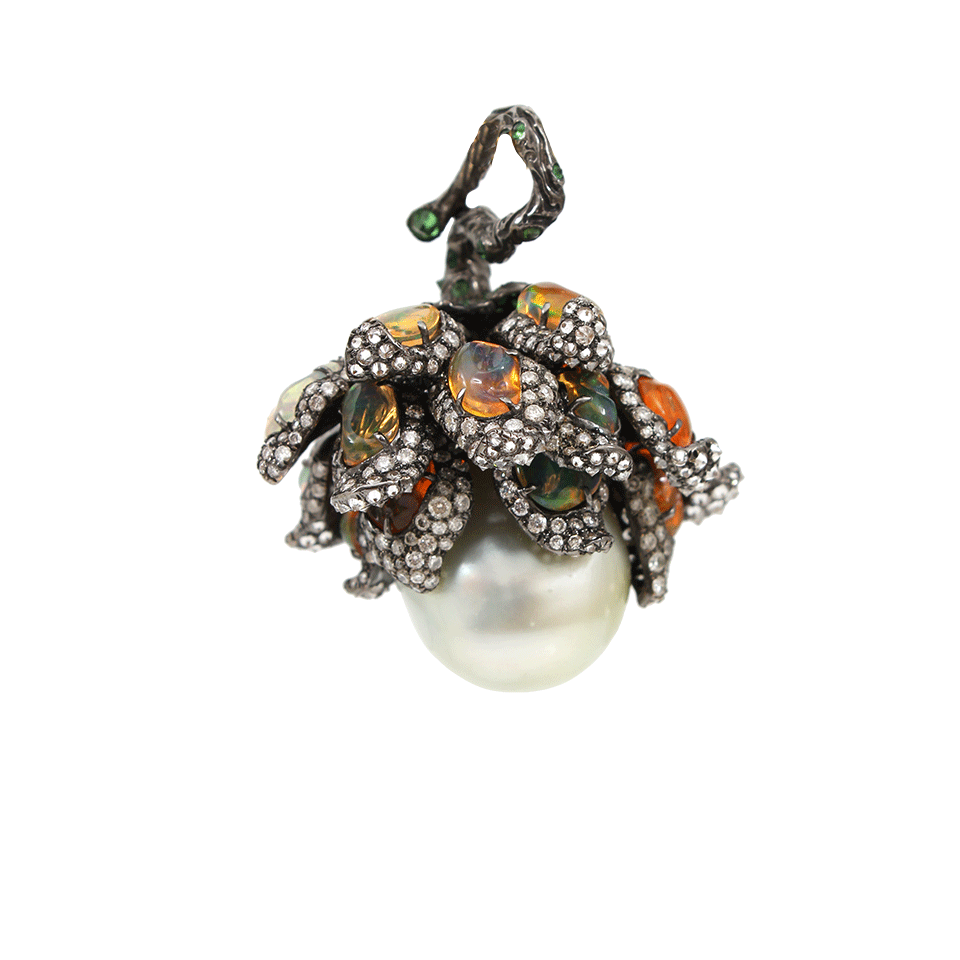 ARUNASHI-South Sea Pearl Wildflower Pendant-BLKGOLD