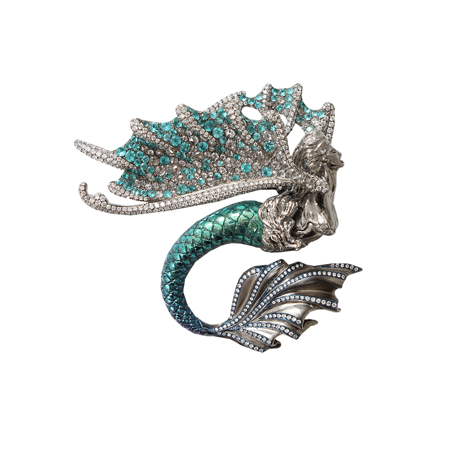 ARUNASHI-Paraiba Mermaid Pin/Pendant-WHITE GOLD
