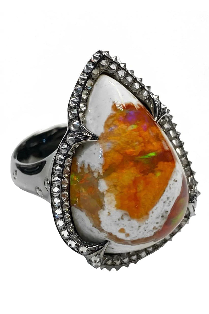 ARUNASHI-Fire Opal Matrix Ring-BLKGOLD