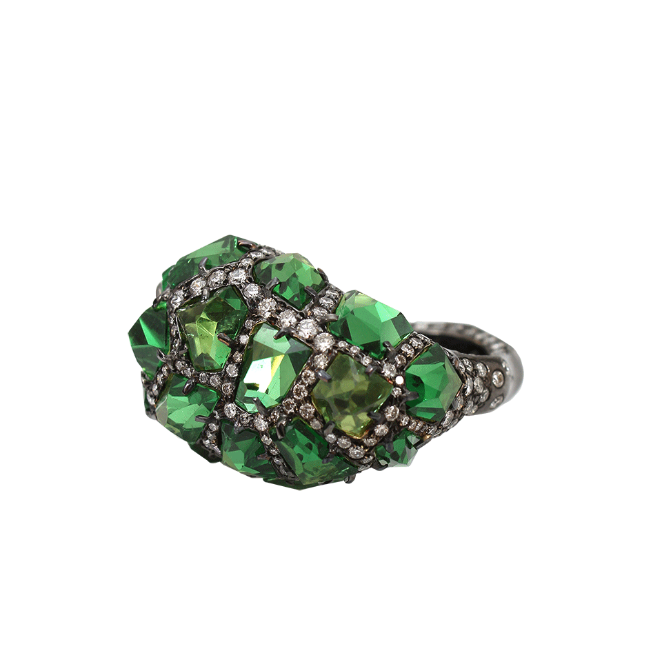 ARUNASHI-Tsavorite Rock Ring With Diamonds-BLKGOLD