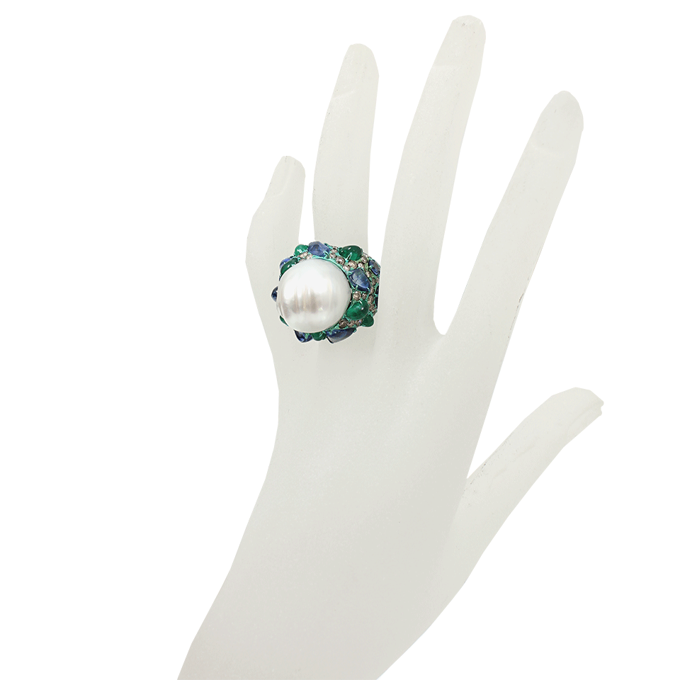 ARUNASHI-Encased Pearl Ring-TITANIUM