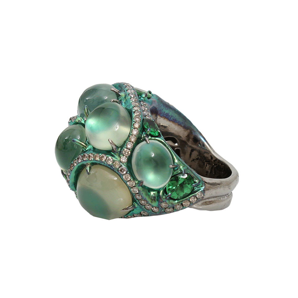 ARUNASHI-Prehnite Ring Encased in Tsavorite-TITANIUM