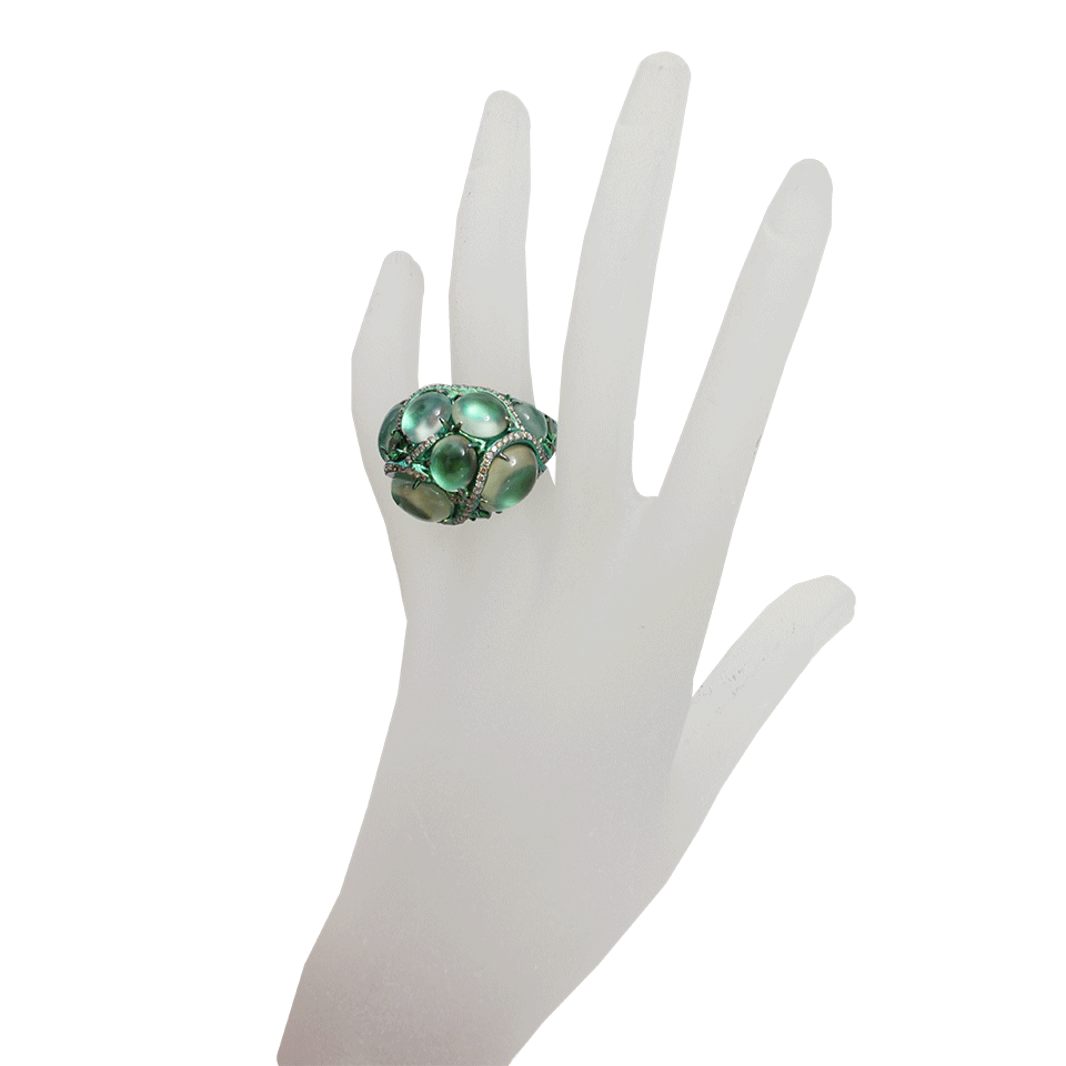 ARUNASHI-Prehnite Ring Encased in Tsavorite-TITANIUM
