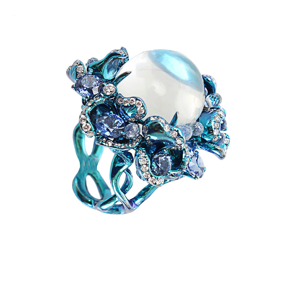 ARUNASHI-Blue Moonstone Ring-TITANIUM