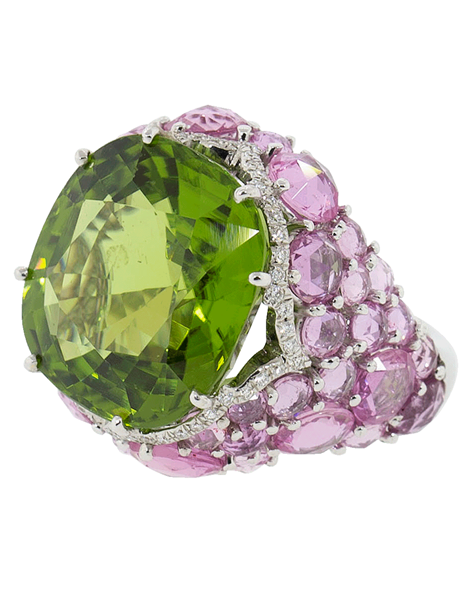 ARUNASHI-Peridot And Pink Sapphire Ring-WHITE GOLD